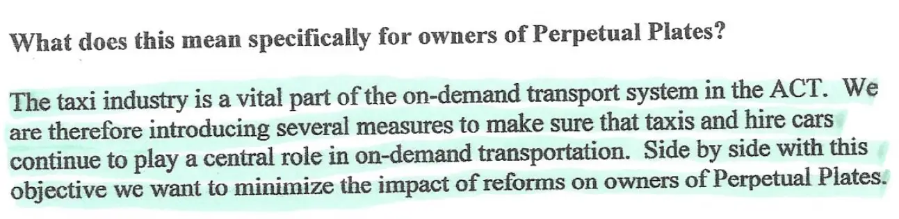 Andrew bar letter on ACT Taxi Industry